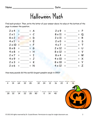 Spooky Halloween Math Worksheet