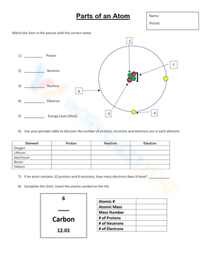 Atom Parts Worksheet