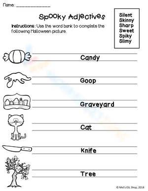 Discover Spooky Adjectives Worksheet