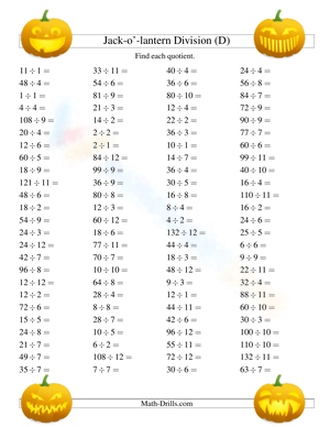 Jack-o'-Lantern Division Worksheet