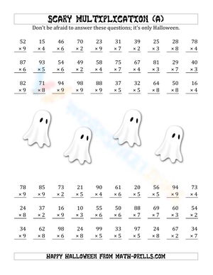 Scary Halloween Multiplication Worksheet