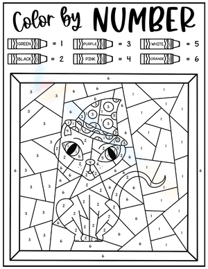 Cat in a Party Hat Color by Number Activity