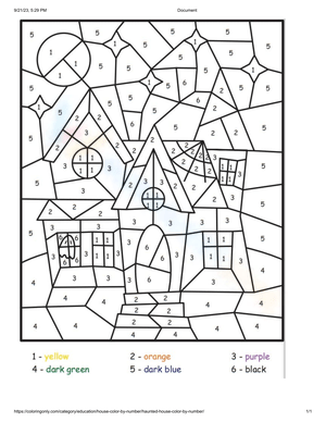Haunted House Color by Number Worksheet