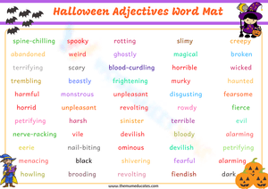 Halloween Adjectives Word Mat Worksheet