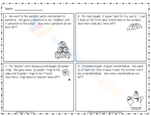 Halloween Math Story Problems Worksheet