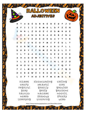 Halloween Adjectives Word Search - Spooky Vocabulary Fun!