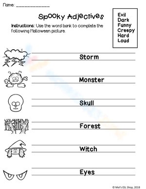 Spooky Halloween Adjectives Worksheet