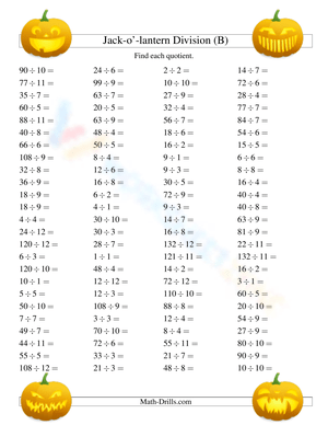 Fun Jack-o-Lantern Division Practice Worksheet