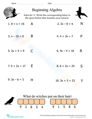 Algebra for Beginners Worksheet