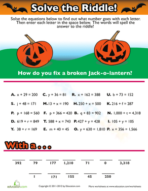 Halloween Solve the Riddle Worksheet