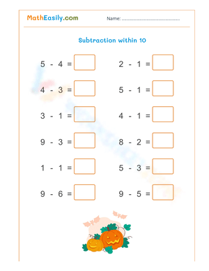 Halloween Subtraction Within 10