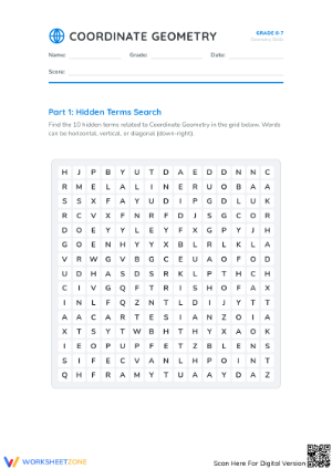 Printable Coordinate Geometry Word Search — Grade 6 & 7