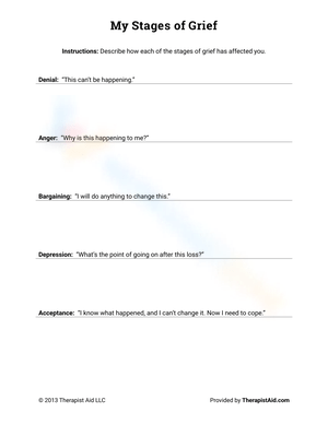 Understanding My Stages of Grief Worksheet