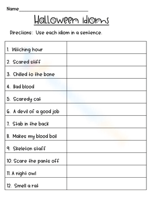 Halloween Idioms in Sentences Worksheet