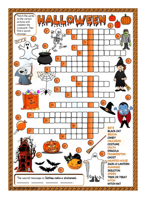 Halloween Crossword Puzzle Worksheet