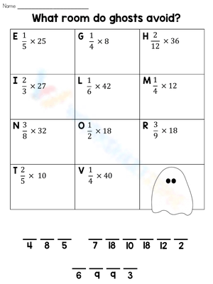 Halloween Riddle Multiplying Fractions Worksheet