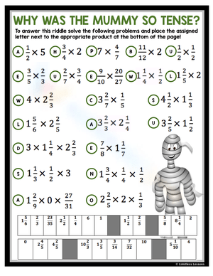Halloween Multiply Fractions Riddle Worksheet