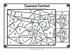 Coloring Equivalent Fractions Worksheet for Visual Learning