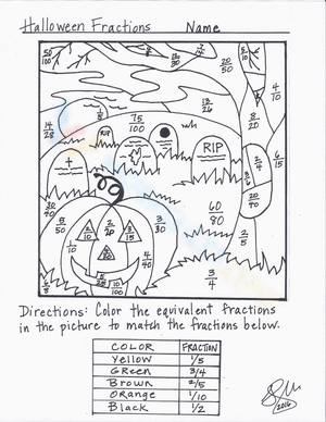 Halloween Fraction Coloring Worksheet