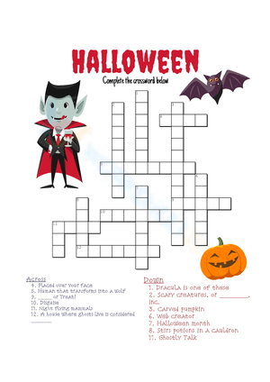 Fun Halloween Crossword Puzzle Worksheet