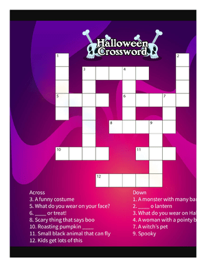 Bones Halloween Crossword Puzzle Worksheet