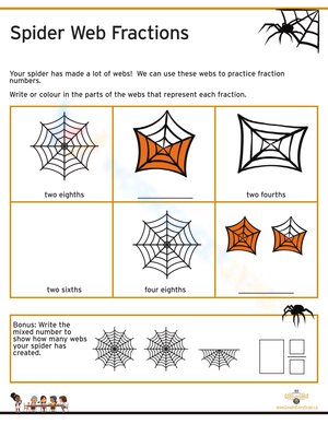 Spider Web Fractions Math Coloring Sheet