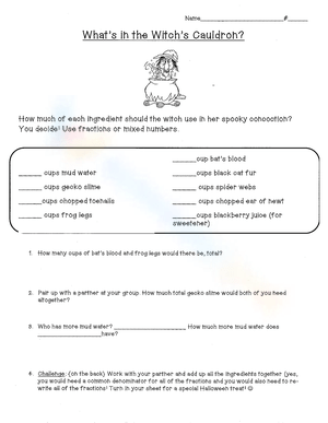 Halloween Fractions Worksheet