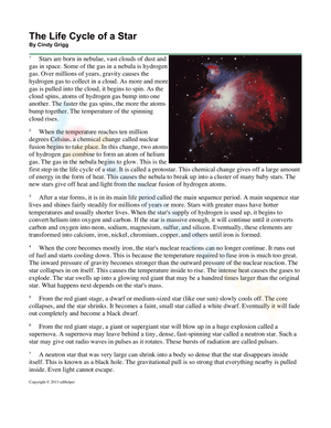 Explore the Life Cycle of a Star Worksheet