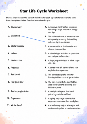 Grade 8 Star Life Cycle — Printable No-Prep Worksheet