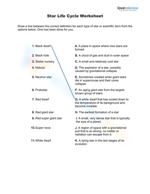 Star Life Cycle Worksheet
