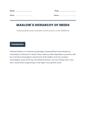 Maslow's Hierarchy Chart Worksheet