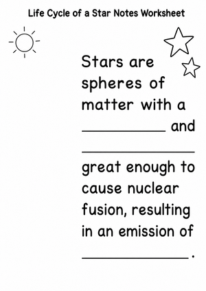 Star Life Cycle Notes Worksheet | Grade 6 Science Printable