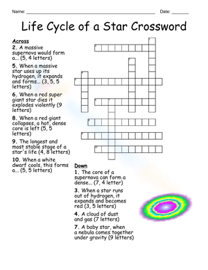 Crossword Puzzle: Exploring the Life Cycle of a Star