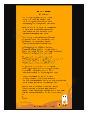 Black Hood Halloween Poem Worksheet