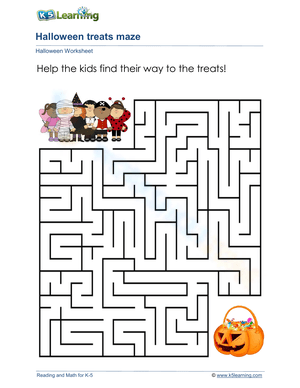 Halloween Treats Maze - Hard Worksheet