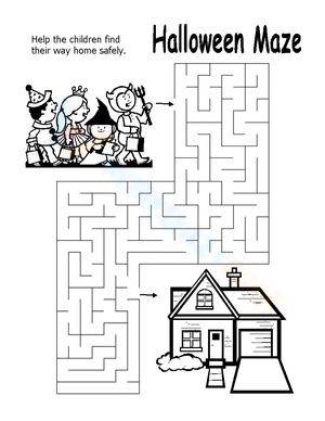 Children Maze Coloring Halloween Worksheet
