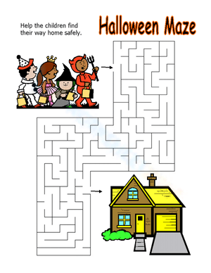 Halloween Children Maze Worksheet