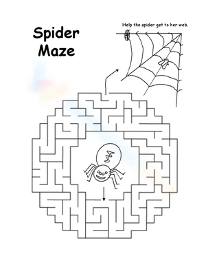 Spider Maze Coloring Halloween Worksheet