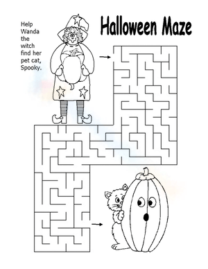 Witch Maze Coloring Halloween Worksheet