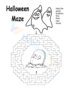 Ghosts Maze Coloring Halloween Worksheet