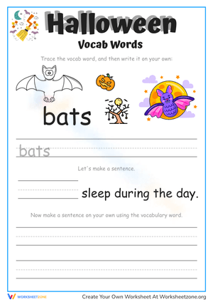 Halloween Vocabulary Worksheet: Bats