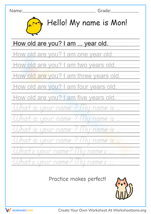 Self-Introduction Worksheet: Age and Name