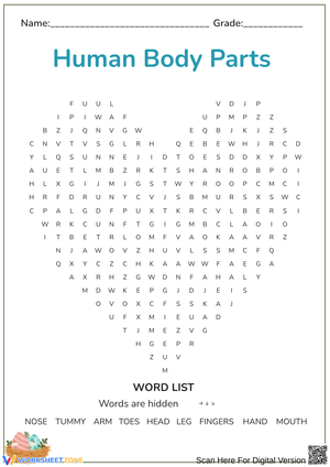 Body Parts Word Search Puzzle