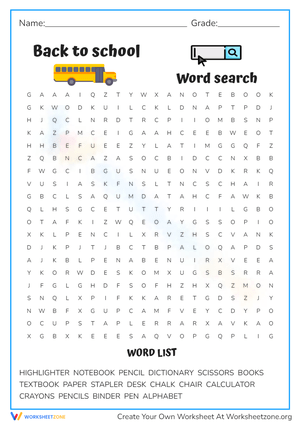 Back To School Vocabulary Word Search Puzzle