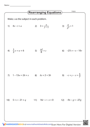 Rearranging Literal Equations: A Practice Worksheet