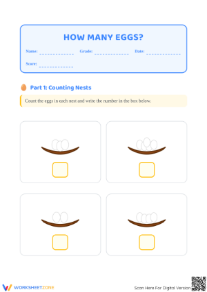 Printable How Many Eggs Worksheet | Kindergarten Math