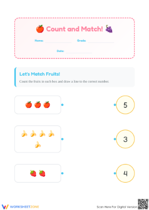 Grade K-1 Fruit Counting — Printable No-Prep Worksheet