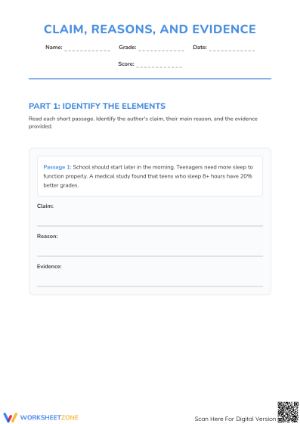 Strengthen Argument: Claim, Reasons, Evidence Worksheet