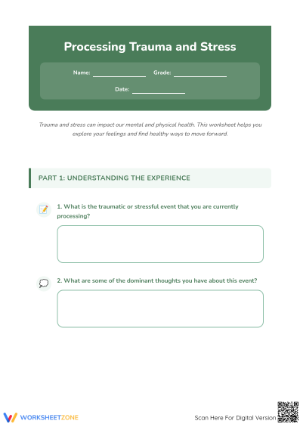 Processing Trauma and Stress Worksheet for Mental Health

