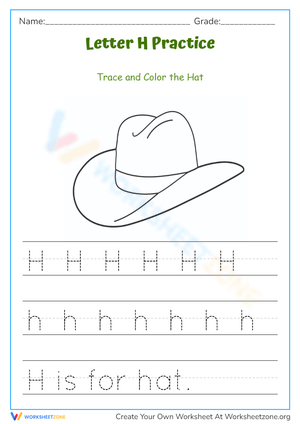 Letter H Tracing Worksheet - Hat Coloring Page for Preschool